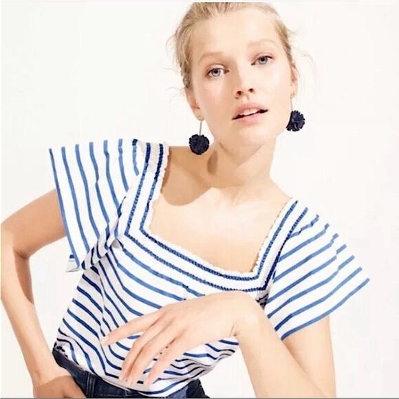 J.Crew Smocked Square Neck Nautical Stripe Top XS - Picture 9 of 9